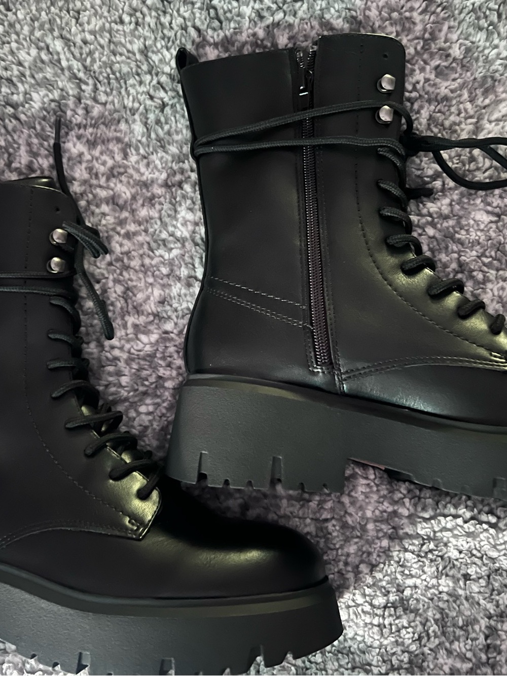 Madden Girl Matte Black Lace-Up Platform Combat Boots